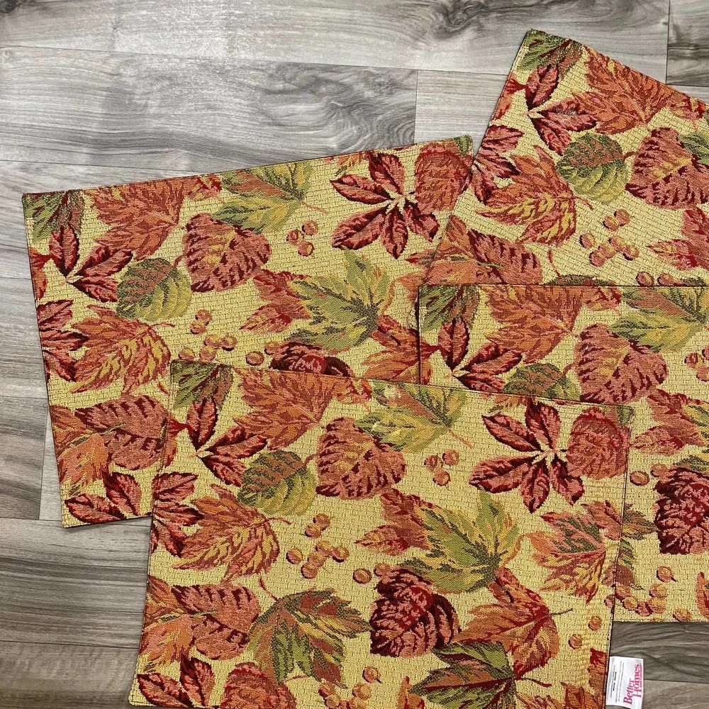 Set of 4 Autumn Inspired Tapestry Weave Cotton/Polyester‎ Placemats 19”x13-3/4”